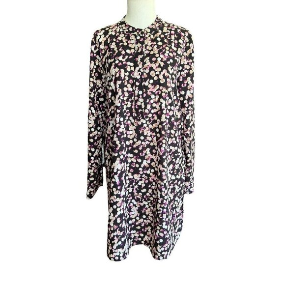 Anne Klein Multicolor Crew Neck 1/4-Button Up Long Sleeve Shift Dress Women Sz M - Picture 1 of 12